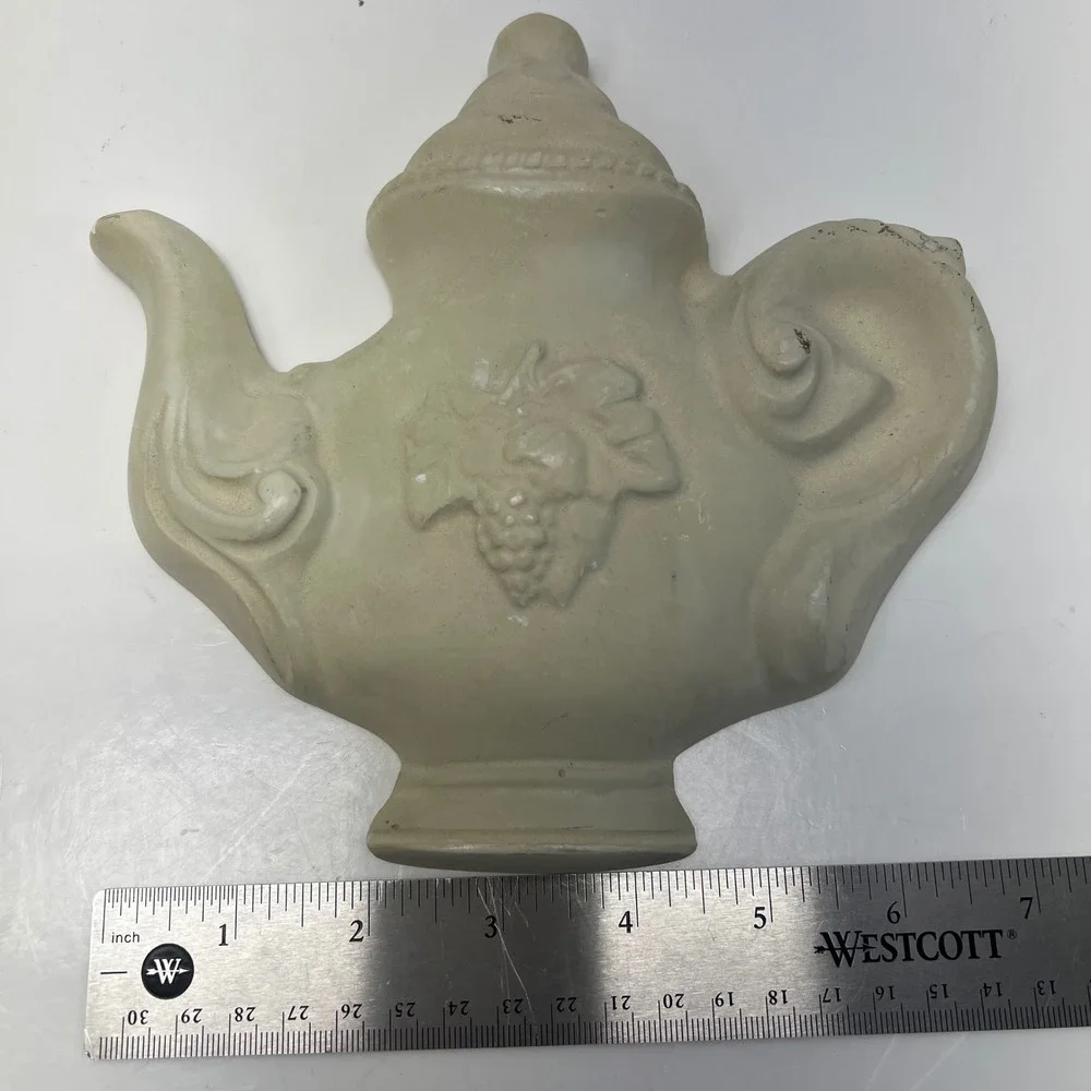 Vintage Plaster Teapot and Teacup Wall Set Cream Grape Relief Kitchen‎ Decor